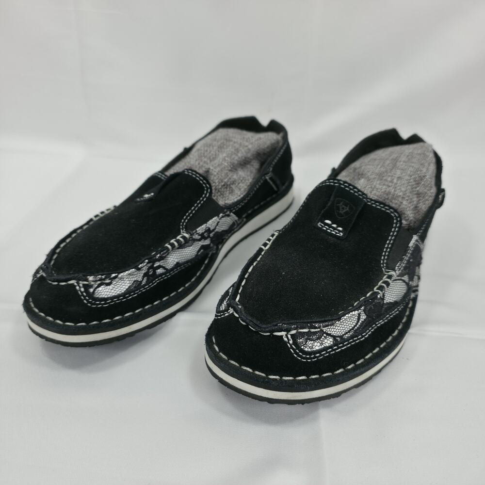 Ariat Womens 10B Black Suede Leather Slip On Western Moc Toe Casual Shoes